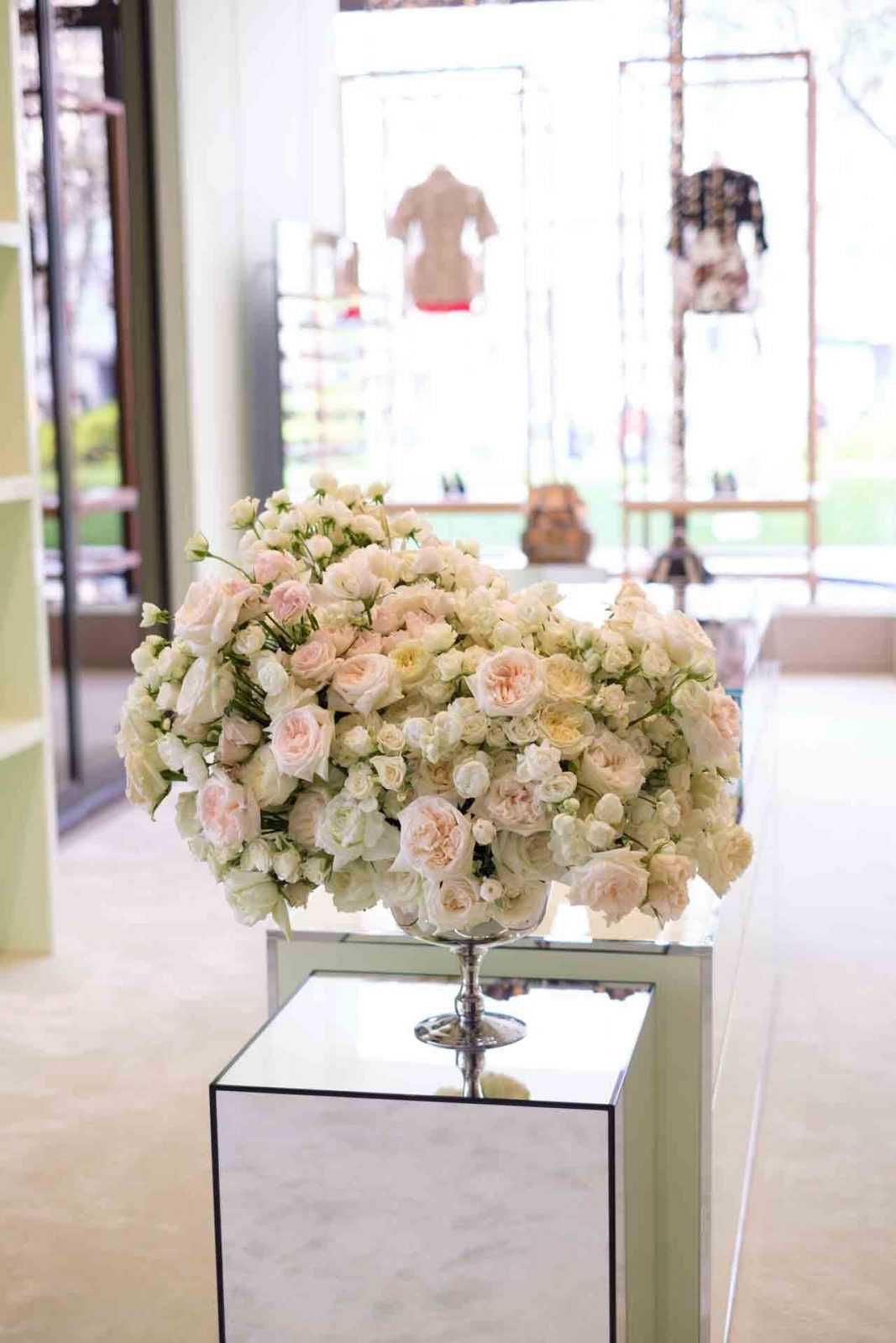 A classic and romantic Large scale Roses Flower arrangement centerpiece for Burberry store in Shanghai Kerry Center